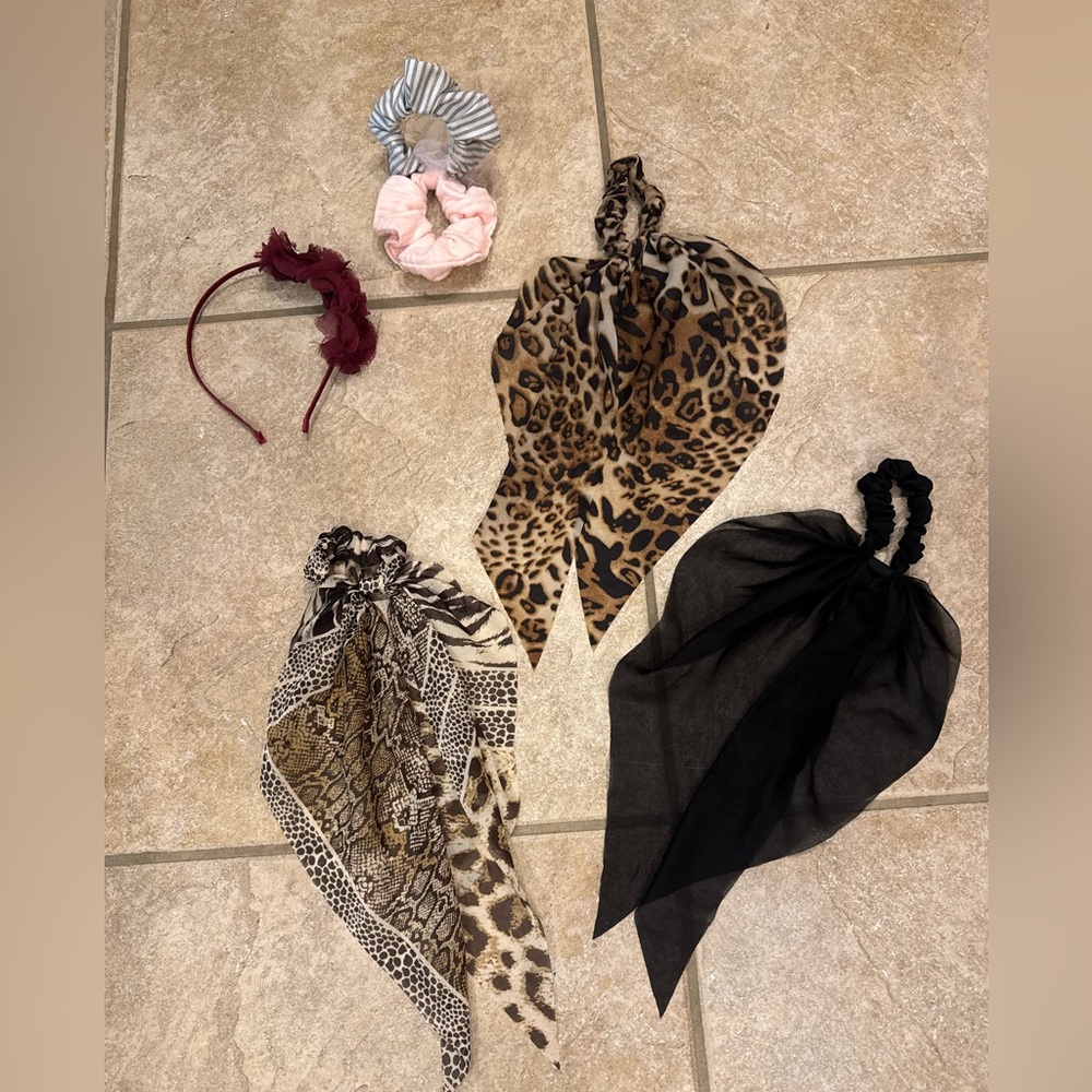 Leopard and Black Hair Scarf Scrunchie Set